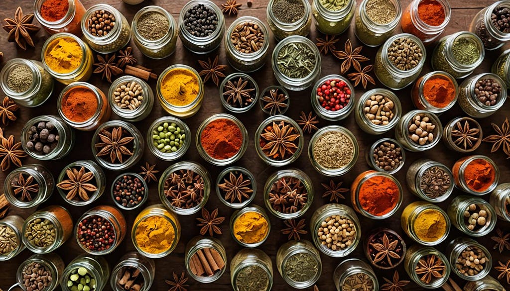 Many jars of spices