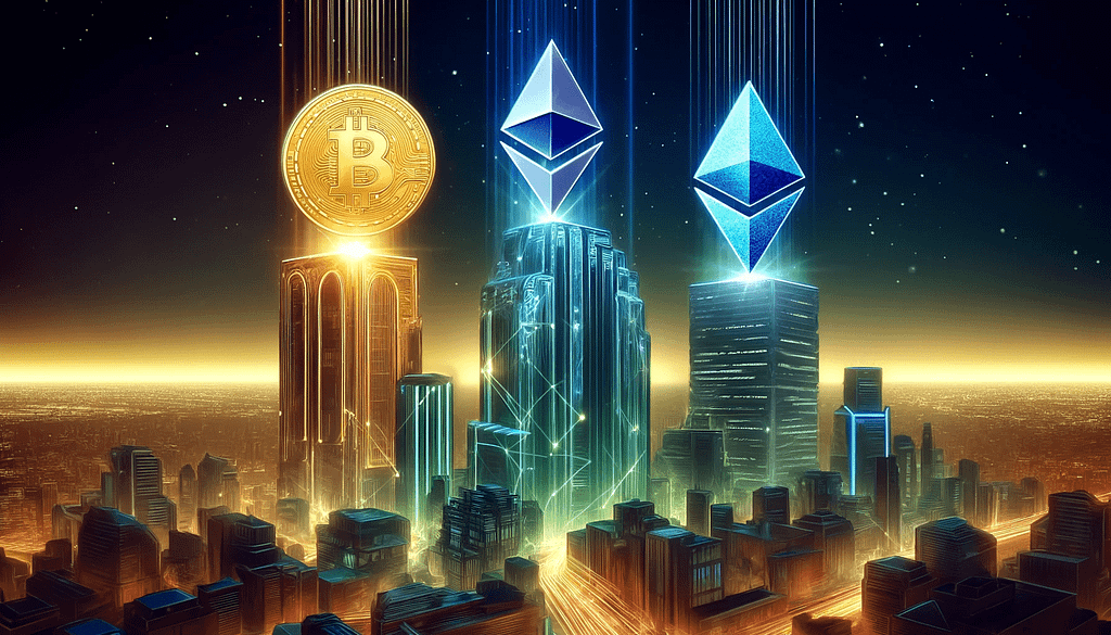 bitcoin, ethereum and ethereum presale at the top of buldings