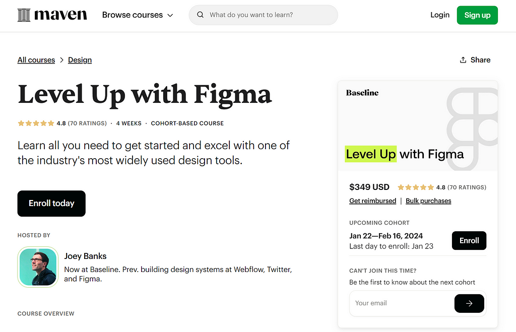 Screenshot of the Level Up with Figma course page