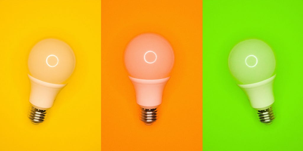 A series of 3 bright lightbulbs to indicate energy.
