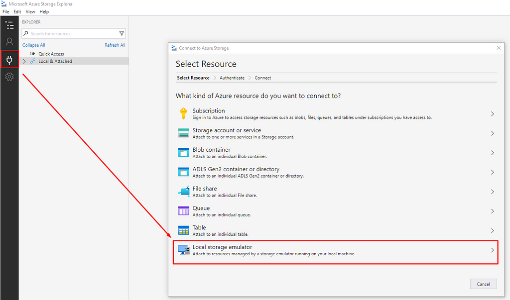 Local Storage Emulator — Azure Storage Explorer