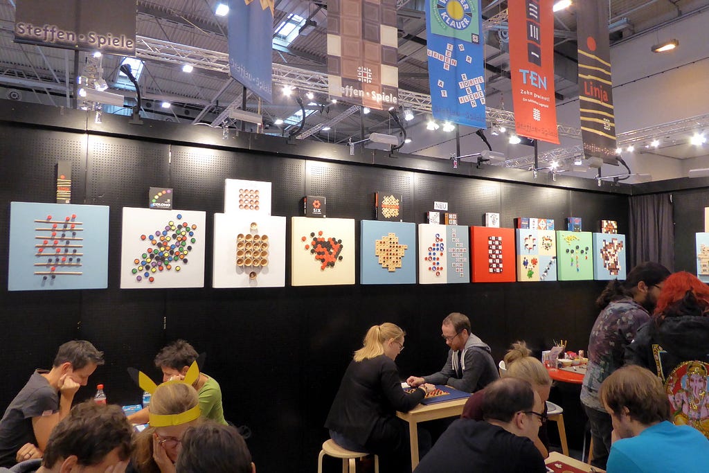 Abstract board games at the stand of Steffen Spiele (photo from 2018)