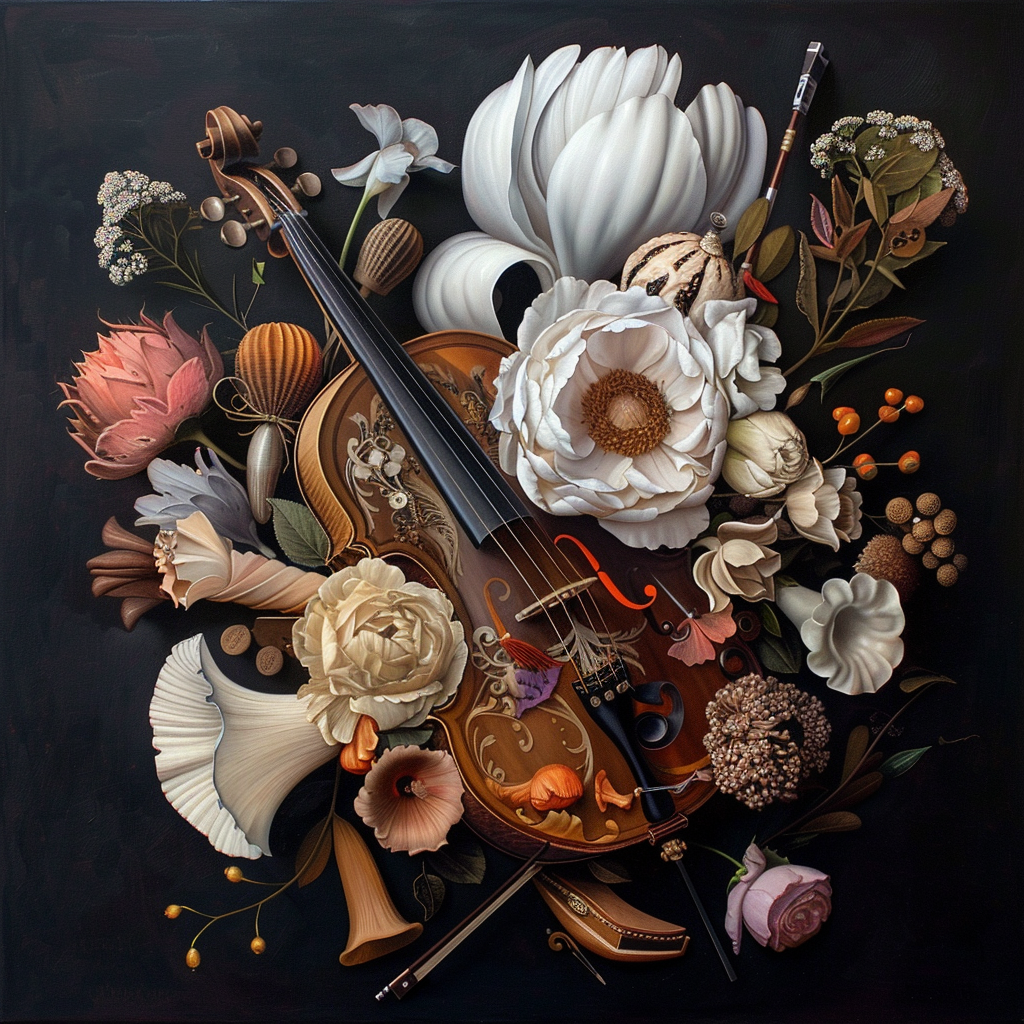 Baroque art style, chaos of musical instruments