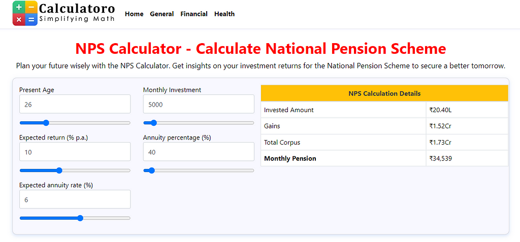 NPS Calculator — Calculate National Pension Scheme