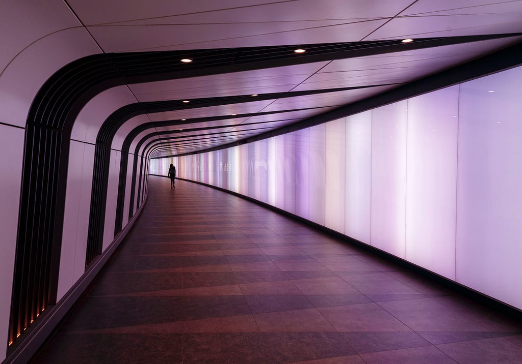 A perspective underground street tunnel.
