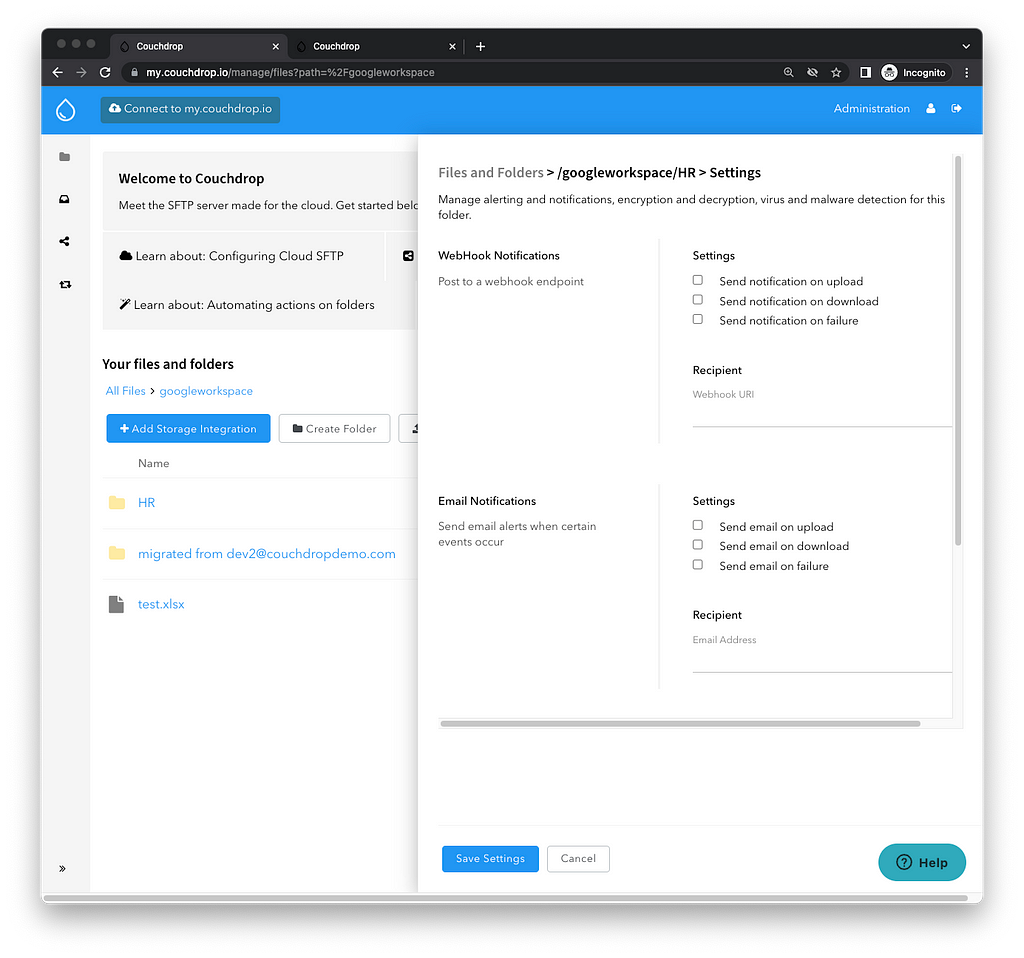 sftp ftp alerting email webhooks