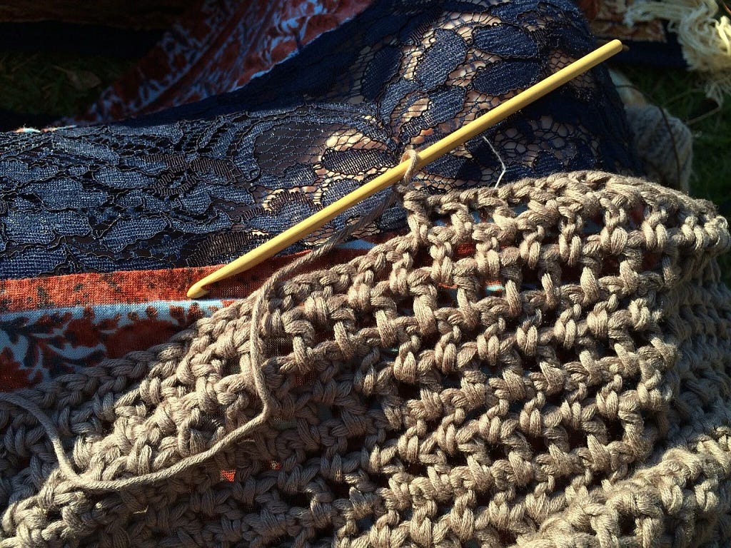 An unfinished crochet project.