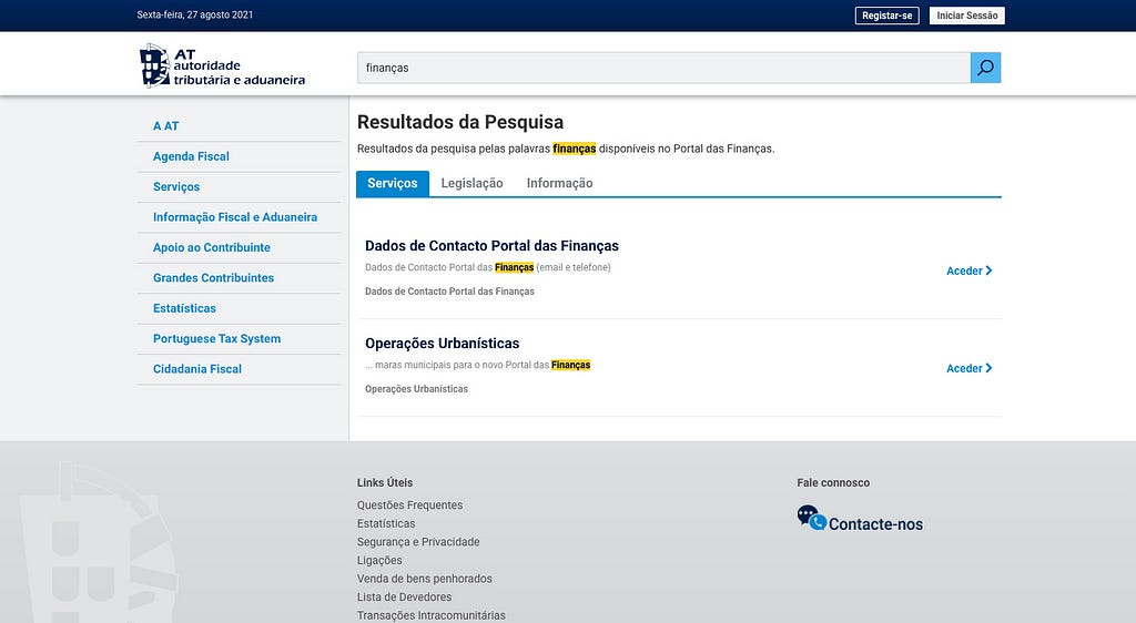 Page of search results of portal Autoridade Tributária