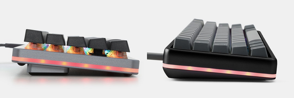 Drop Alt (Left) and Drop Alt High Profile (Right). The switches are visible on the left, while they’re concealed on the right, even when using the same keycaps.