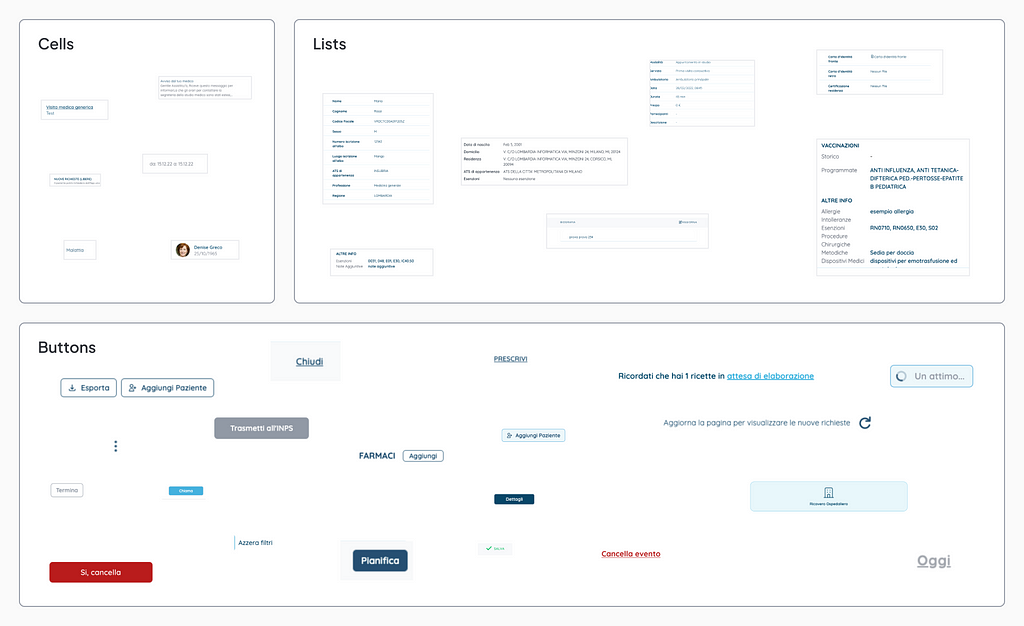 An example of several components gathered from the audit (cells, lists and buttons).