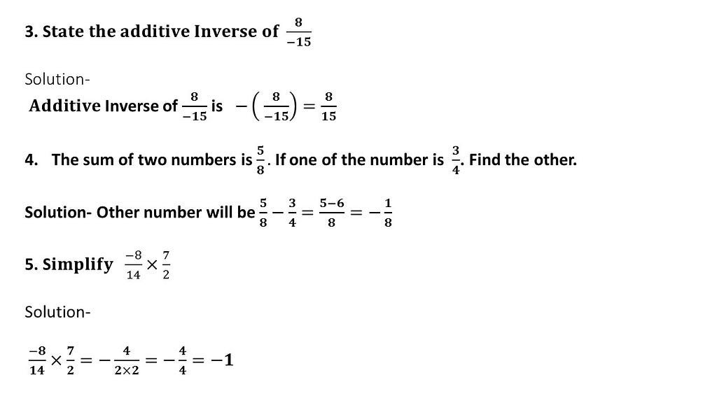 mental maths questions answers on rational numbers
