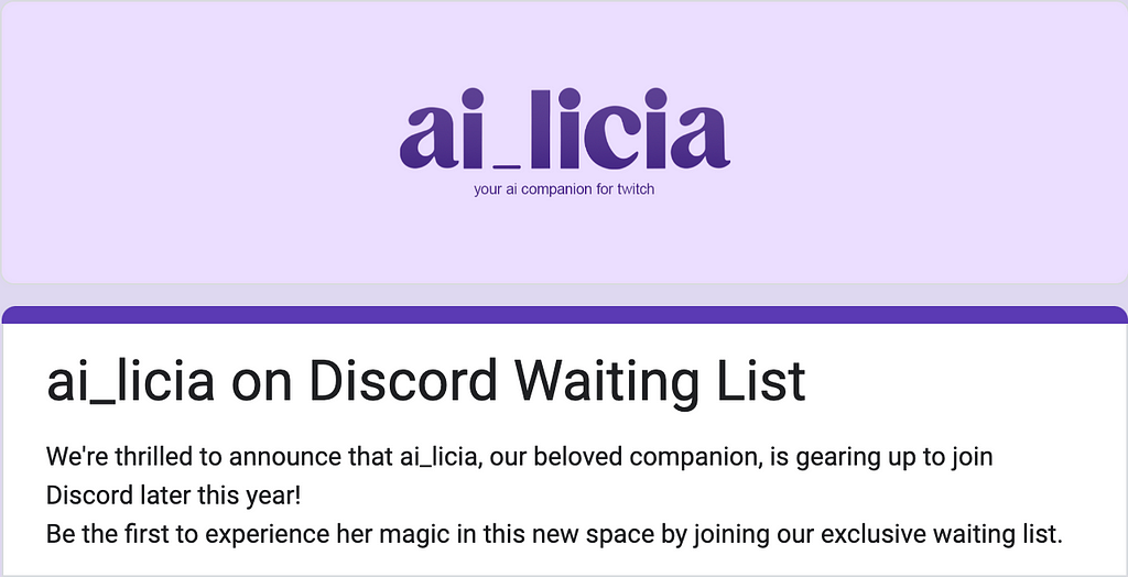 ai_licia, the AI companion for Online communities, on Discord