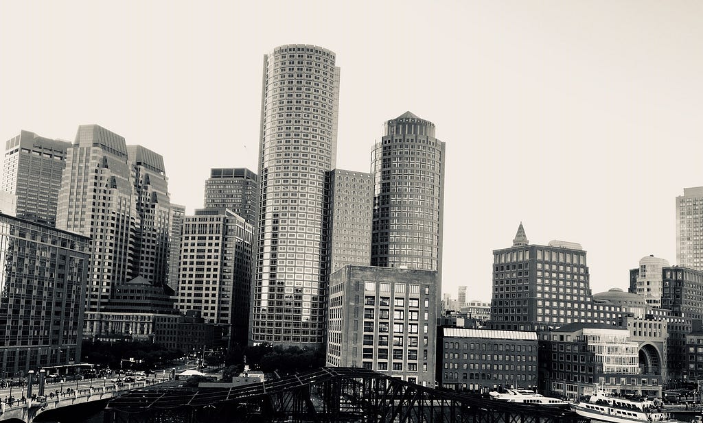 city skyscrapers in black and white