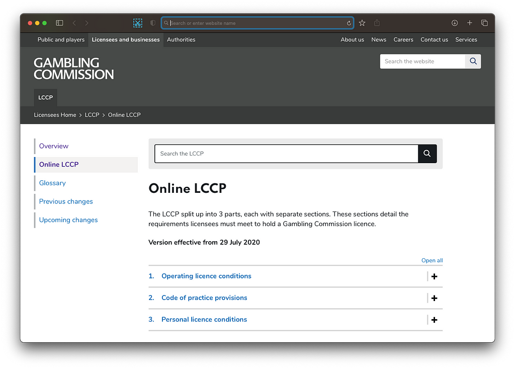 Screenshot of the new LCCP page showing options to view LCCP conditions and search the LCCP