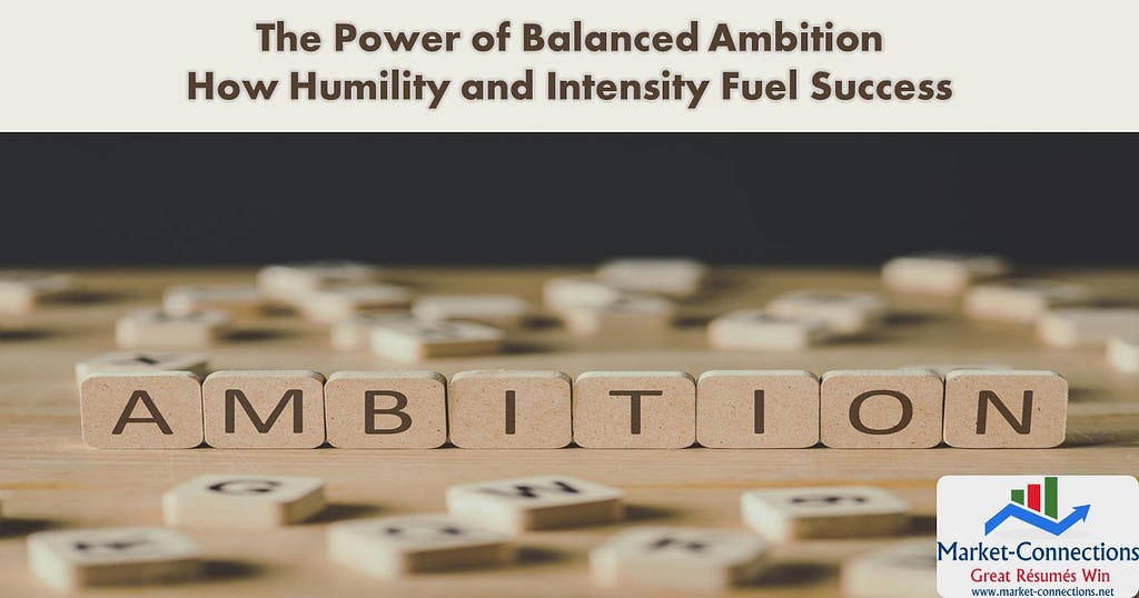 Photo of a word puzzle showing AMBITION. There is also a logo from https://www.market-connections.net