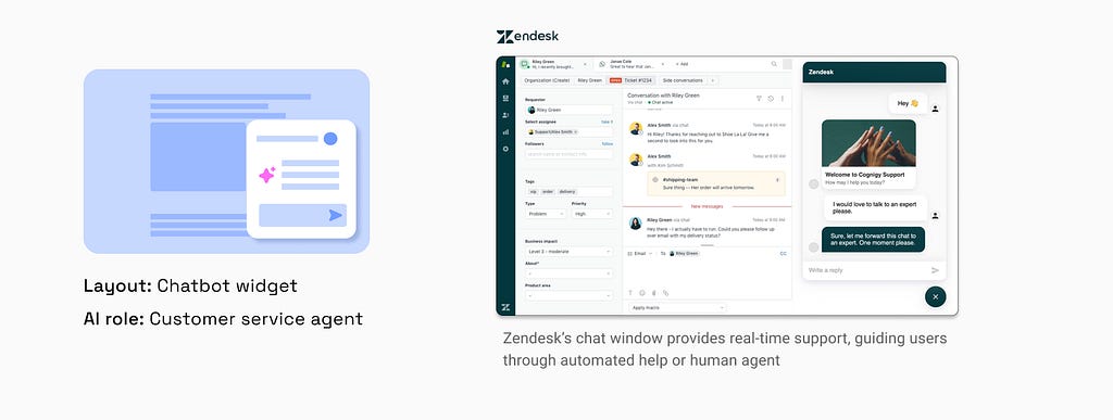Zendesk’s chat window provides real-time support, guiding users through automated help or human agent
