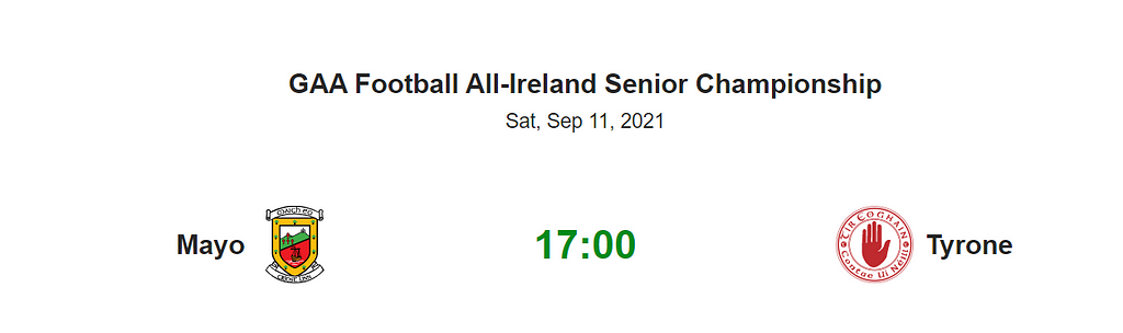 [RTÉ2] Mayo vs Tyrone All-Ireland Senior Football Final Live Stream