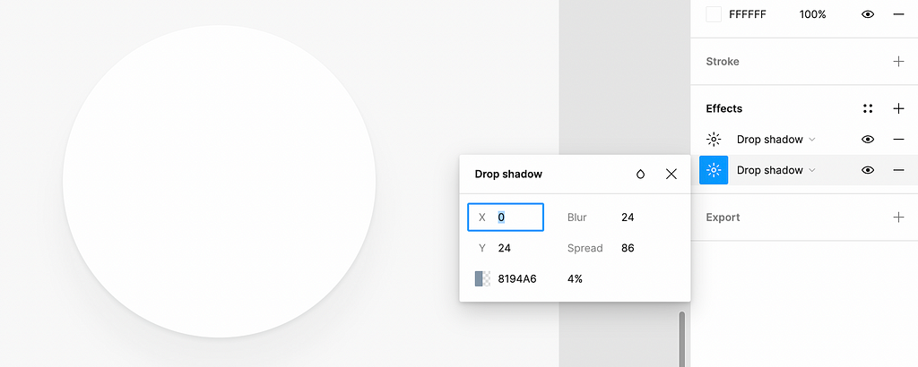 Drop shadow using these values: X:0, Y: 24, Blur: 24, Spread: 86, 4% of opacity