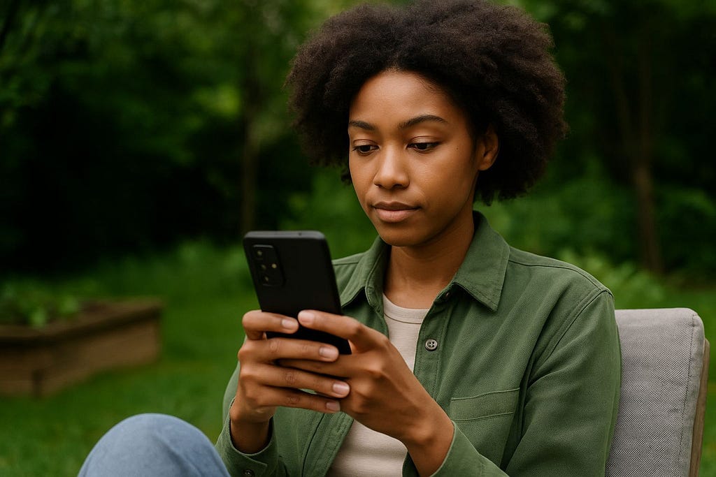 Woman using an Android phone outdoors
