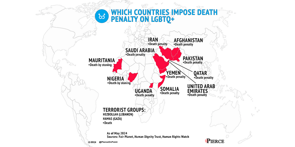 Map and List of Countries that impose the death penalty for homosexuals and the LGBQT Community.