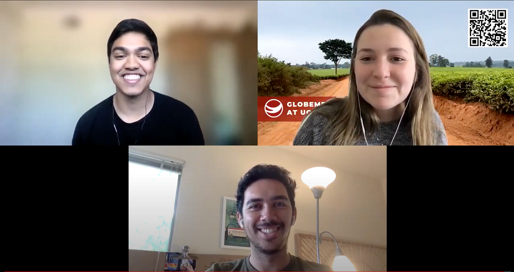 A screenshot of a Zoom video conference with Nisarg Shah, Ryan Rizeq, and Magdalena Palavecino, all of them are smiling at the camera.