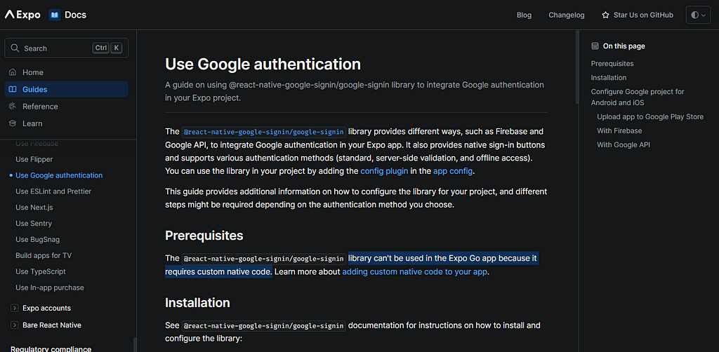 Expo Google Sign in Documentation Page
