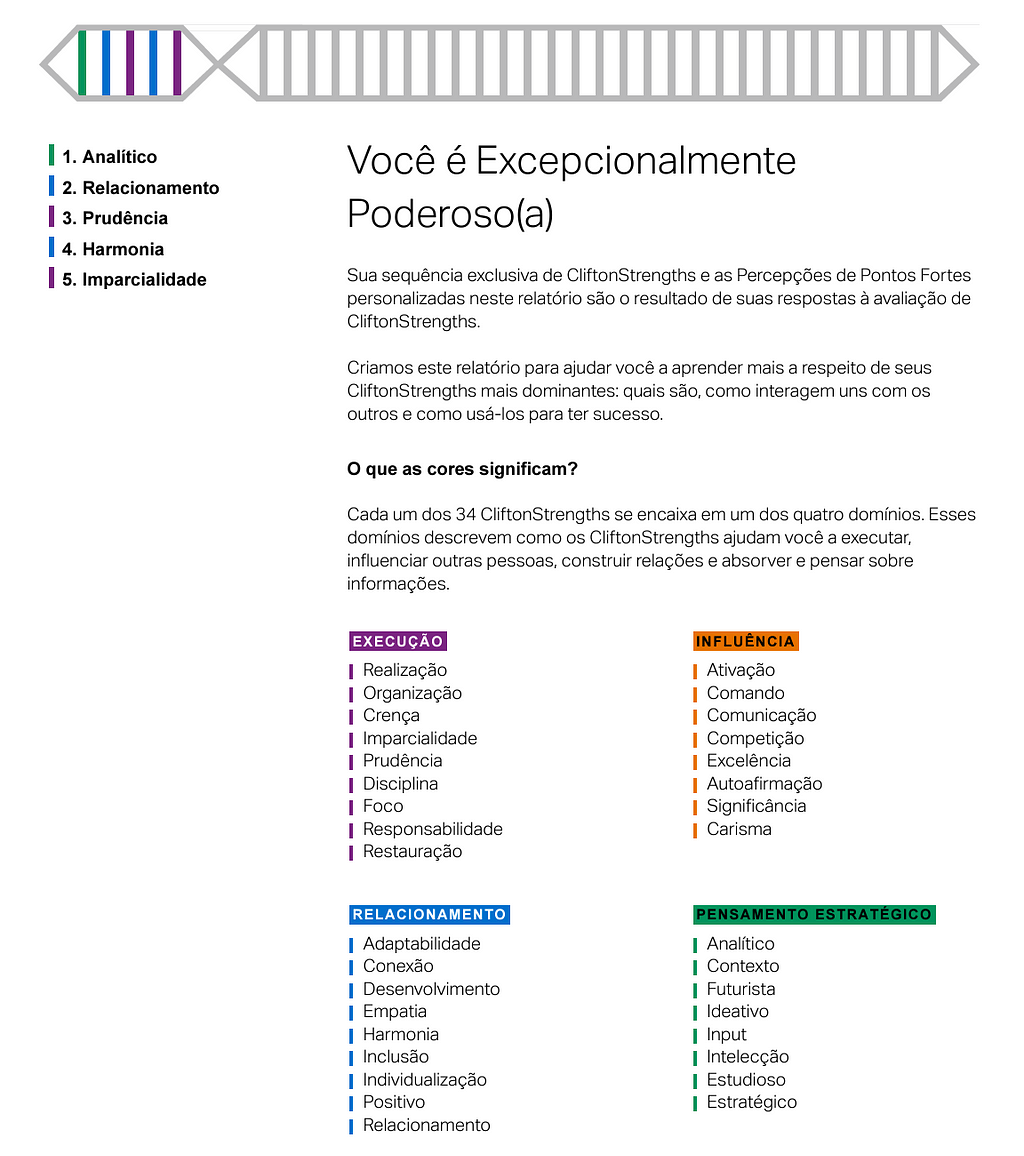 Um gráfico de barras onde se destacam apenas 5 barras coloridas referenciando os 5 pontos fortes.