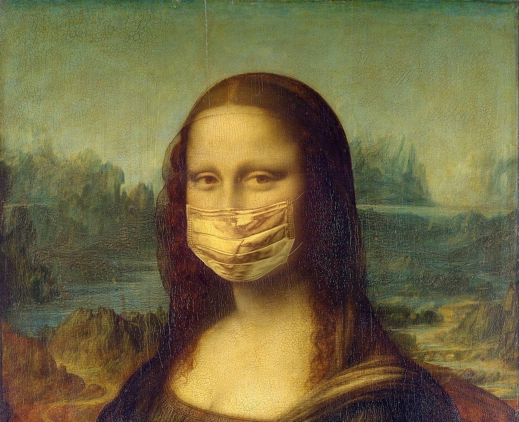 The Mona Lisa wearing a surgical mask