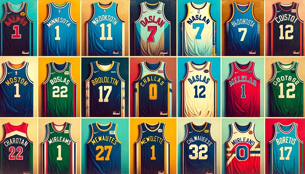series of basketball jerseys from various teams