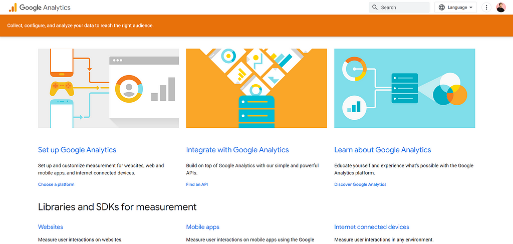 Screenshot of Google Analytic setup page