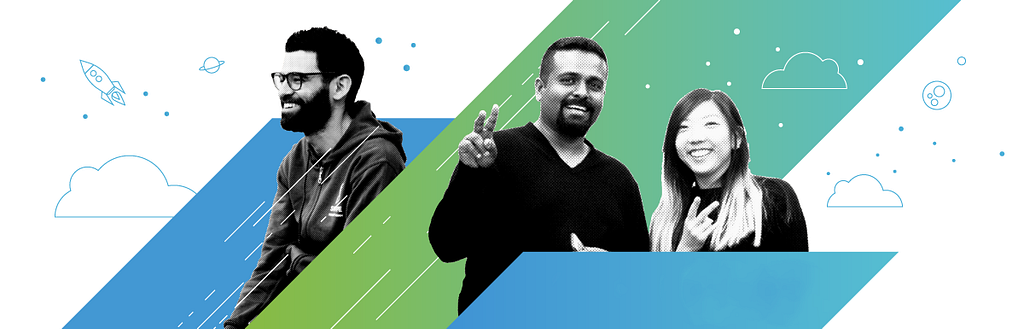 Graphic featuring three members of the VMware design team