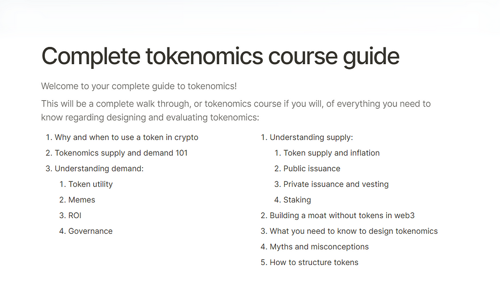 A syllabus for a tokenomics course primer and guide