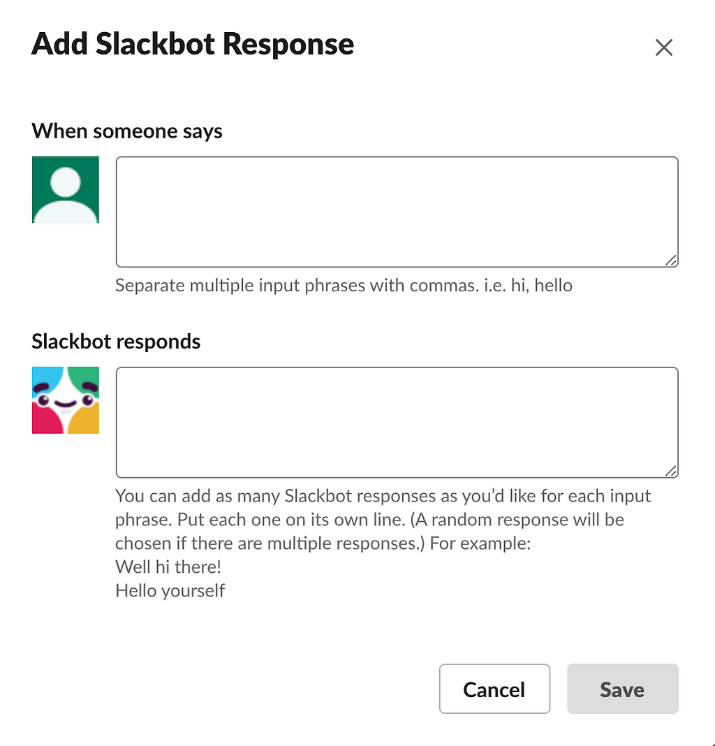 Image showing how to input custom responses to Slack