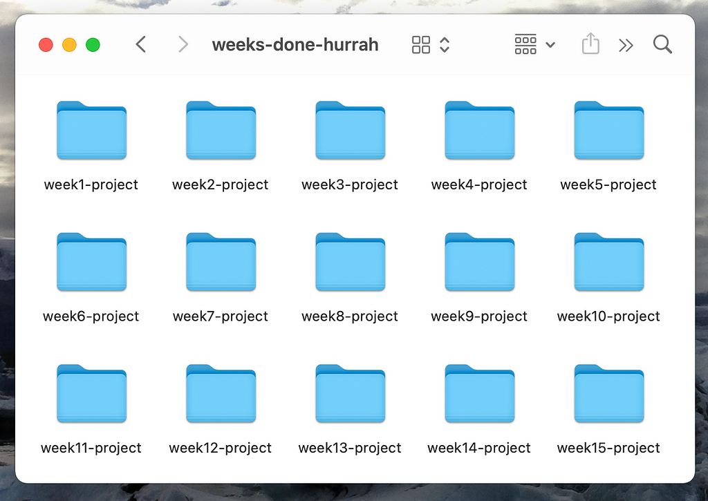 Screenshot of a folder with 15 completed projects