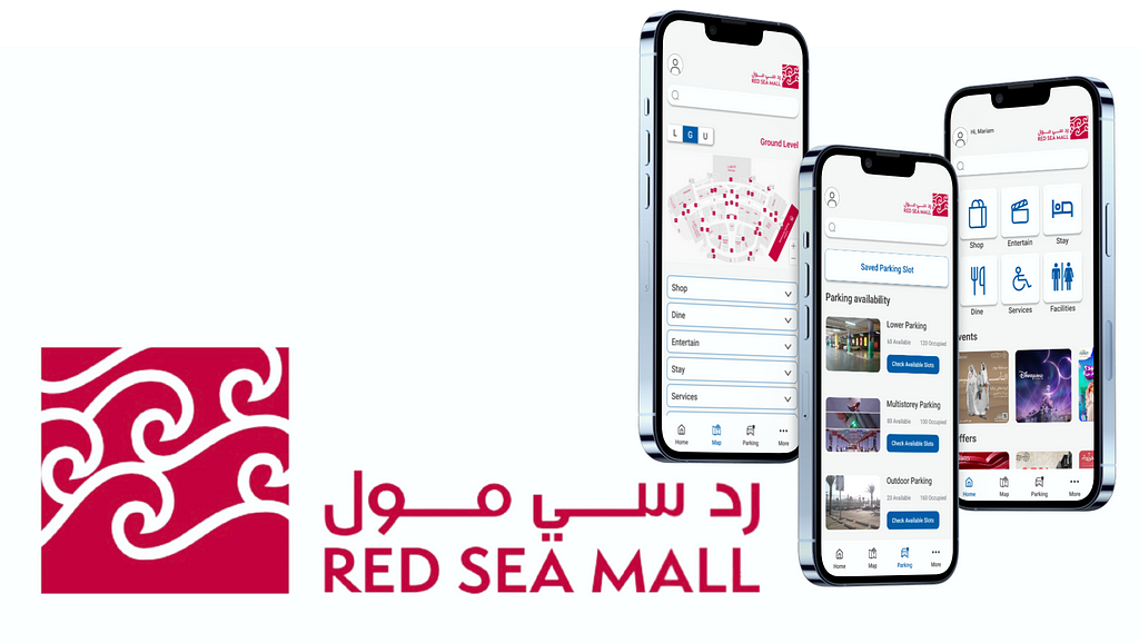 An image containing Red Sea Mall’s logo along with a mockup of the the application we designed