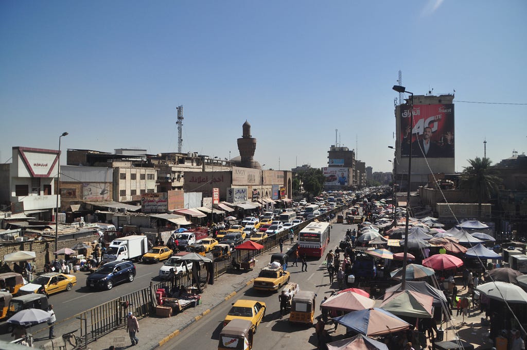 View of busy street in Baghdad