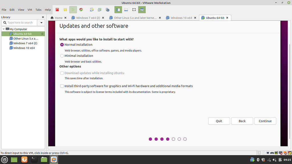 Software Update and Package Selection in Virtual Machine