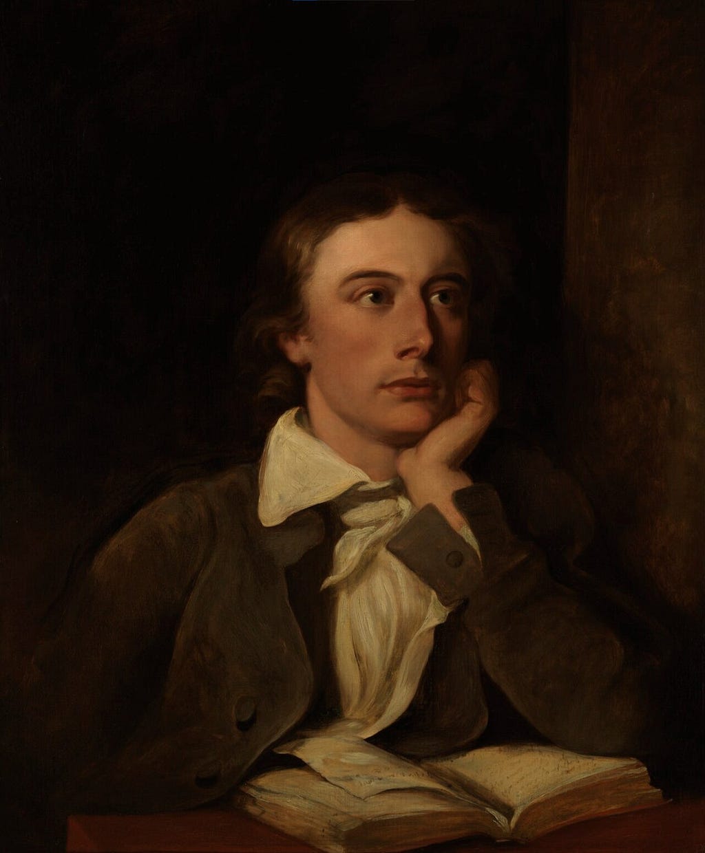 This is a posthumous portrait of John Keats by William Hilton