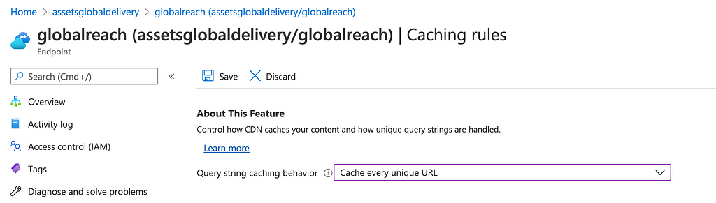 Changing the Azure CDN Endpoint Query String Caching behavior