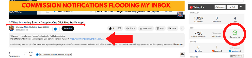 affiliate marketing sales with youtube videos and video descriptions