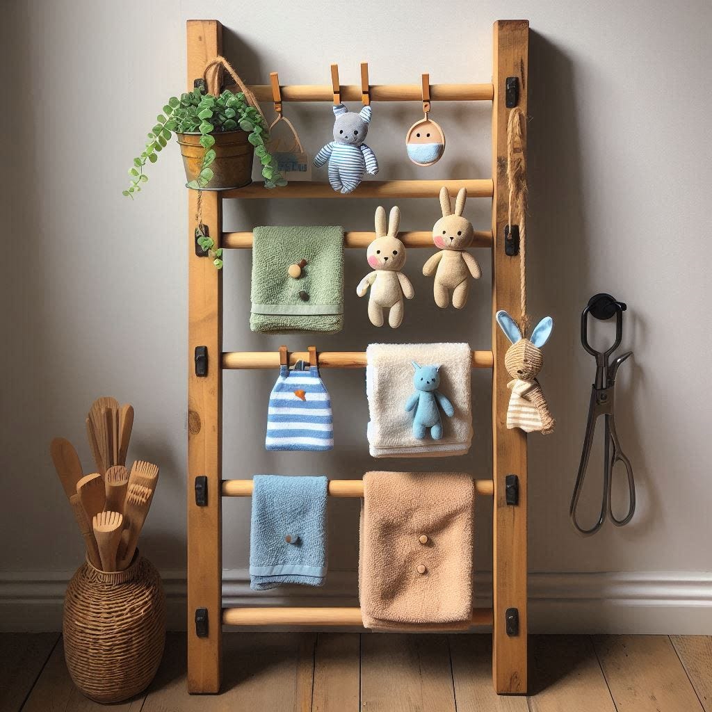 repurposed towel rack for Vintage inspired nursery