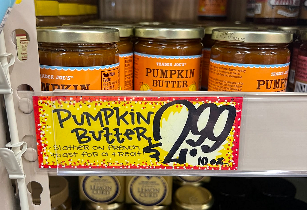 Product that says “Pumpkin Butter (slather on french toast for a treat)”
