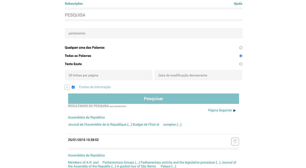 Page of search results of portal Assembleia da República