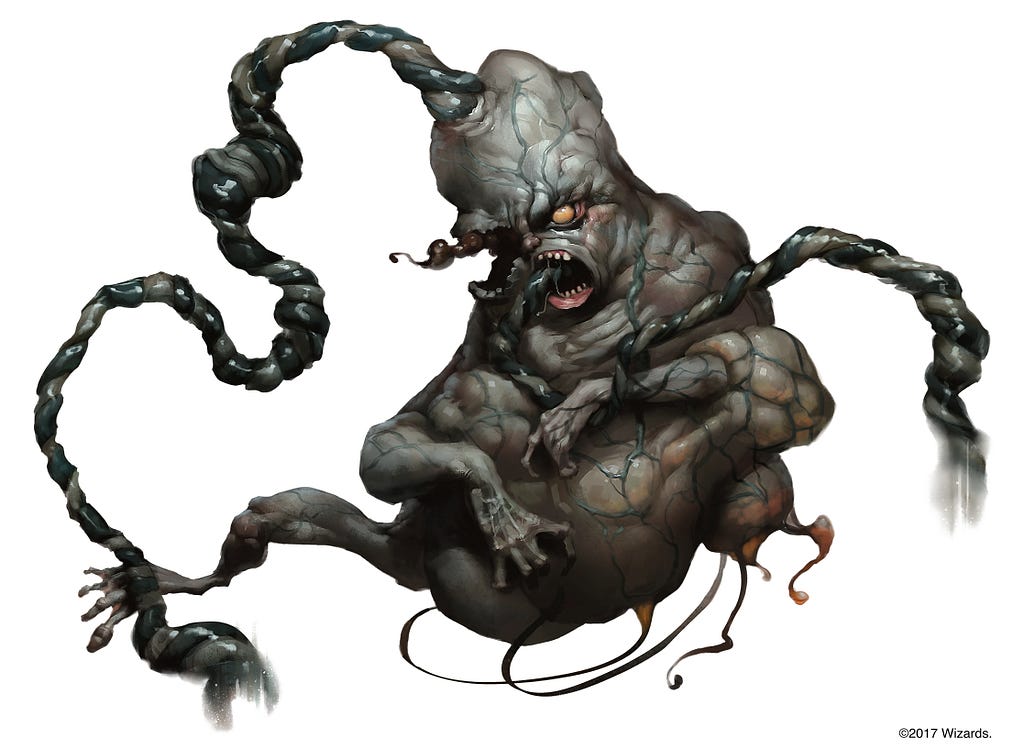The atropal looks like a huge deformed baby with twisted umbelical cords sticking out of it.