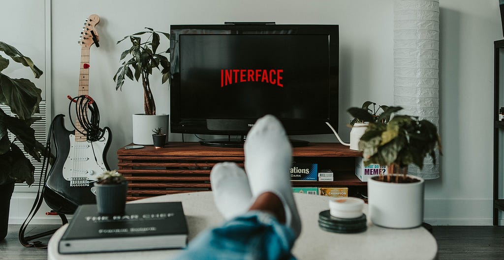 A black TV screen with the word “Interface” instead of Netflix logo