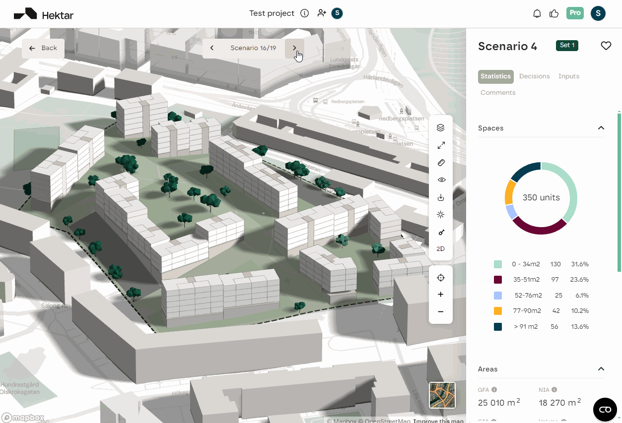 Generated scenarios in Hektar — the early stage generative design tool