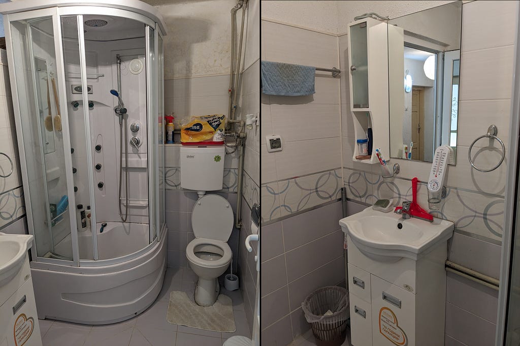 Bathroom with shower, toilet and sink