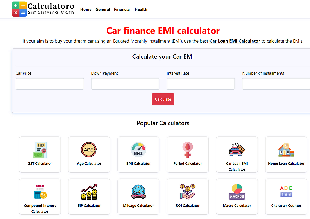 Car finance EMI calculator