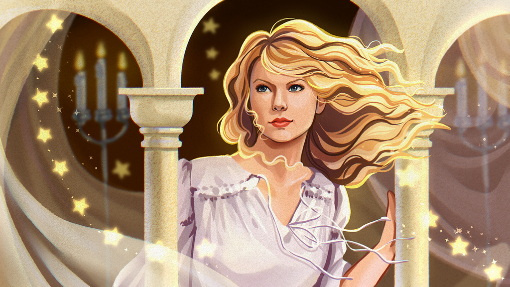 Taylor Swift fearless music album fan art digital illustration shiny gold portrait blonde girl stars