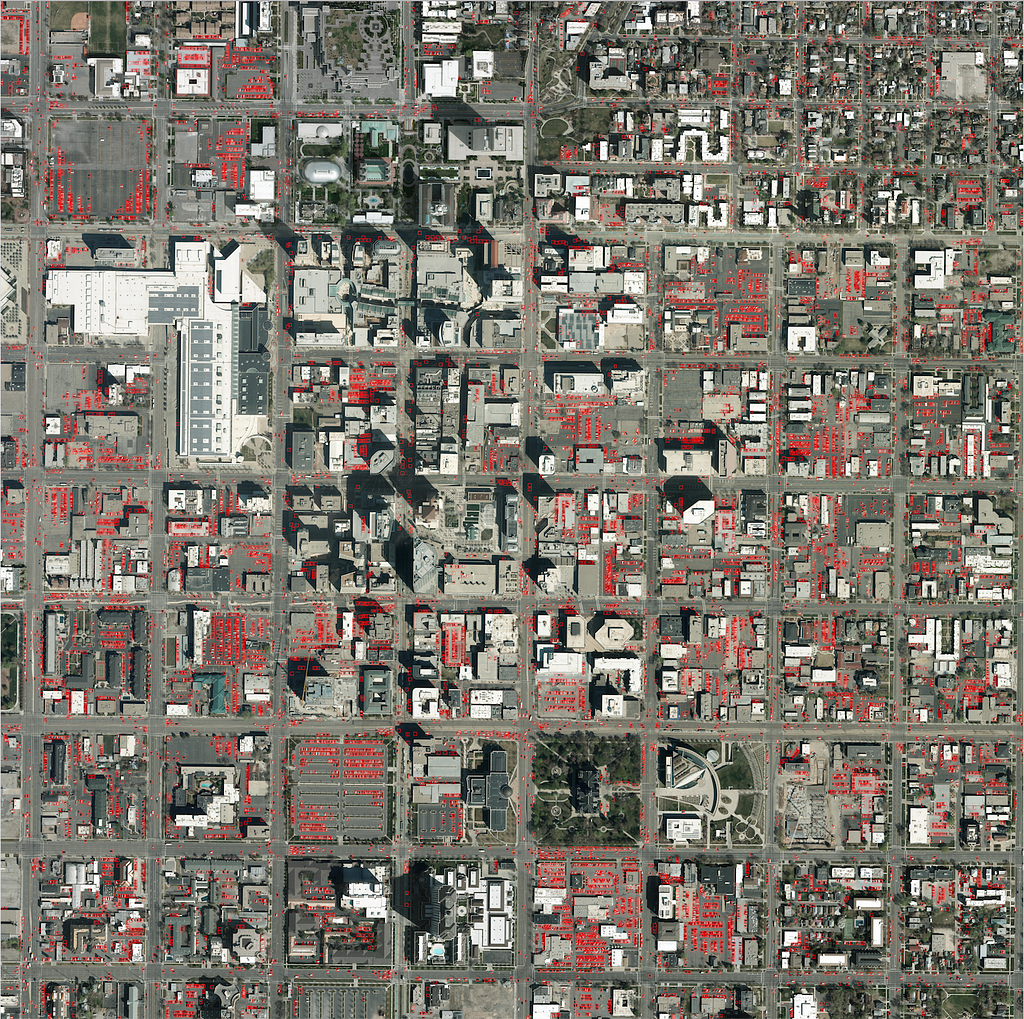 13,000 detected cars in a 4 square kilometer area of Salt Lake City